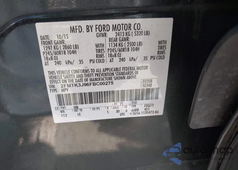 2015 Ford Edge Sel from USA, damaged, VIN 2FMTK3J96FBC00275